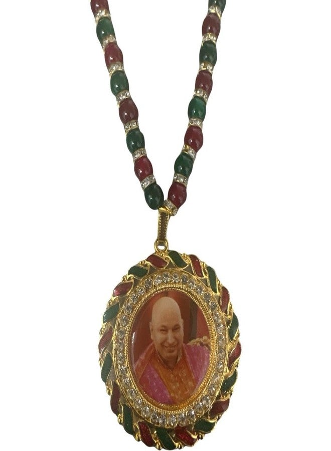 RK Basics قلادة RK Basics Guru Ji Swaroop Photo Locket Pendant Necklace Beads Stone Mala Gold-Lesping's Always Guruji For Womens - Image 1