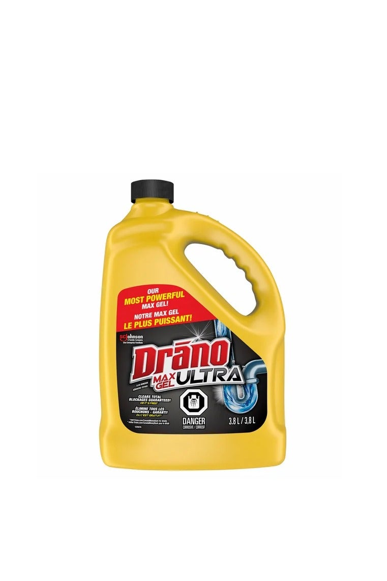 درانو مزيل انسداد المصارف ماكس جل ومنظف، يفتح ويزيل الشعر وبقايا الصابون والانسدادات وغيرها من الدشات والمغاسل، سعة 3.8 لتر - Image 1