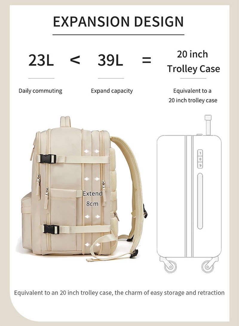 Moovant Large Travel Backpack for Women, Hiking Backpack, Waterproof Outdoor Sport Rucksack, Casual Daypack School Bag, Multifuctional Luggage Bag, Expandable with USB Charger, Shoe Compartment, Off-white  - Image 2