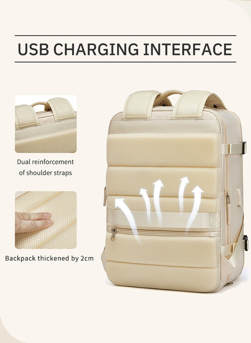 Moovant Large Travel Backpack for Women, Hiking Backpack, Waterproof Outdoor Sport Rucksack, Casual Daypack School Bag, Multifuctional Luggage Bag, Expandable with USB Charger, Shoe Compartment, Off-white  - Image 4