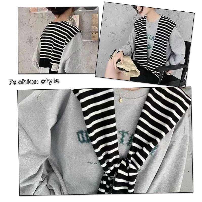 huablo Women's Fashion Knitted Knotted Shawl OfficeTravel Casual Scarf Cape Shoulder Wrap Shawl Faux Sweater Wrap Black stripe - Image 4