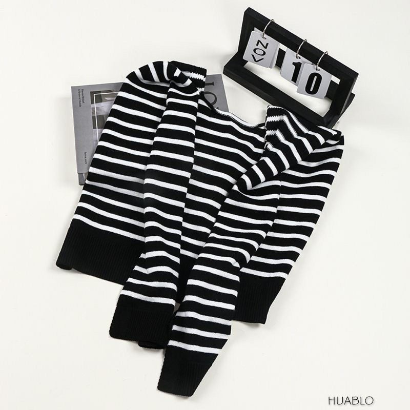 huablo Women's Fashion Knitted Knotted Shawl OfficeTravel Casual Scarf Cape Shoulder Wrap Shawl Faux Sweater Wrap Black stripe - Image 3