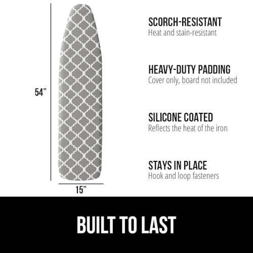 GORILLA GRIP The Original Ironing Board Cover and Pad, Silicone Coating, Thick Scorch Resistant Padding, Heavy Duty Iron Covers Standard Boards, Hook and Loop Fastener Strap, Quatrefoil Gray, 15x54 - Image 2