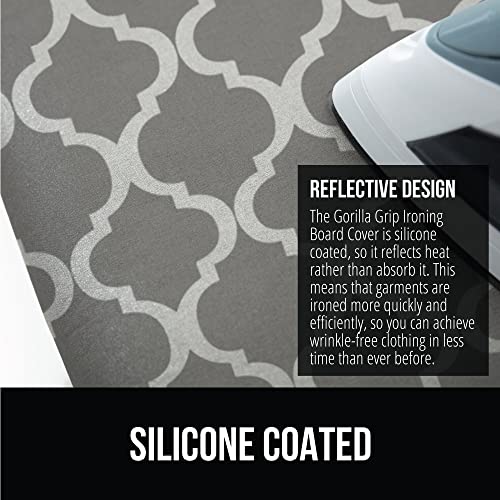 GORILLA GRIP The Original Ironing Board Cover and Pad, Silicone Coating, Thick Scorch Resistant Padding, Heavy Duty Iron Covers Standard Boards, Hook and Loop Fastener Strap, Quatrefoil Gray, 15x54 - Image 4