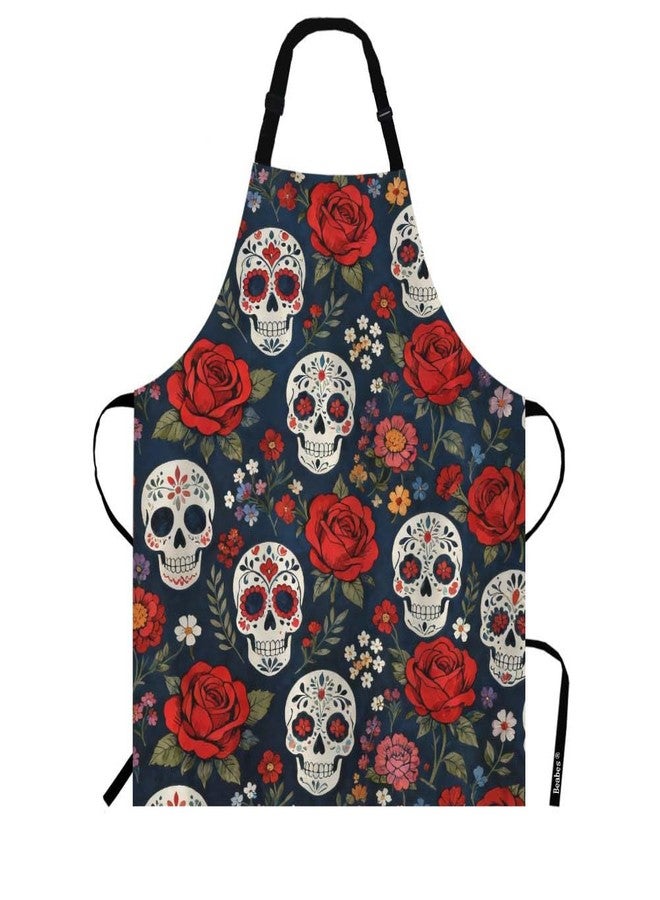 Beabes Sugar Skull Chef Apron 27 X 31 Inch Day of The Dead Sugar Skull with Floral Non-Pilling Bib Aprons for BBQ Grilling Gardening with Adjustable Neck Strap - Image 1