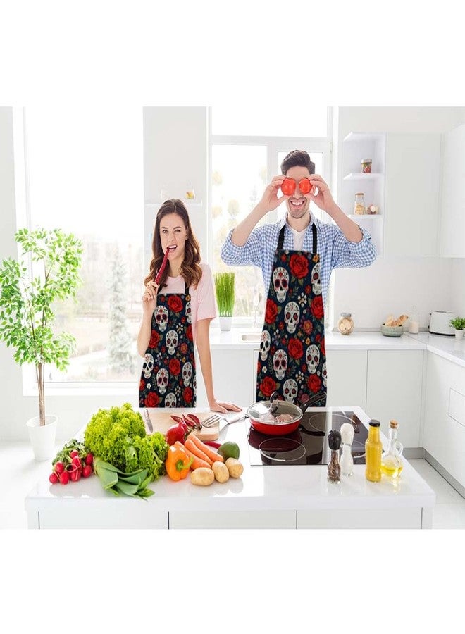 Beabes Sugar Skull Chef Apron 27 X 31 Inch Day of The Dead Sugar Skull with Floral Non-Pilling Bib Aprons for BBQ Grilling Gardening with Adjustable Neck Strap - Image 2