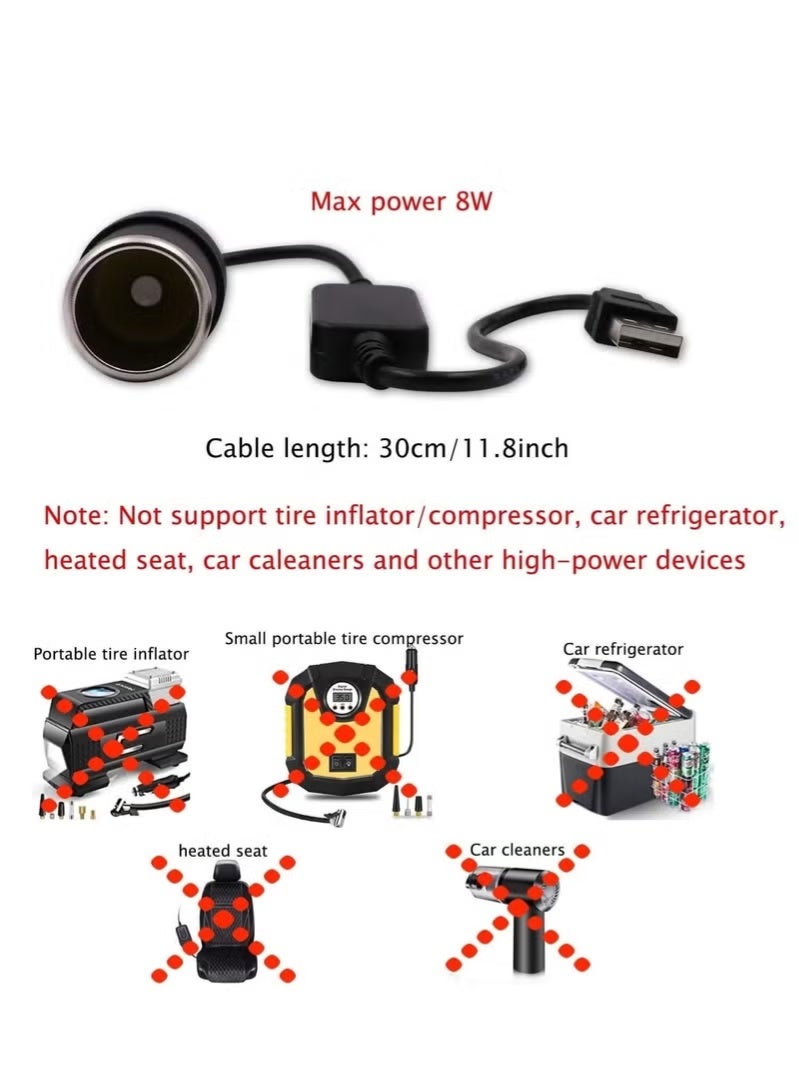 2PCS USB A Male to 12V Car C*garette Lighter Socket Female Converter Cable Suitable for Converting Dash Cams Car Ambient Lights (Max 8W) - Image 3