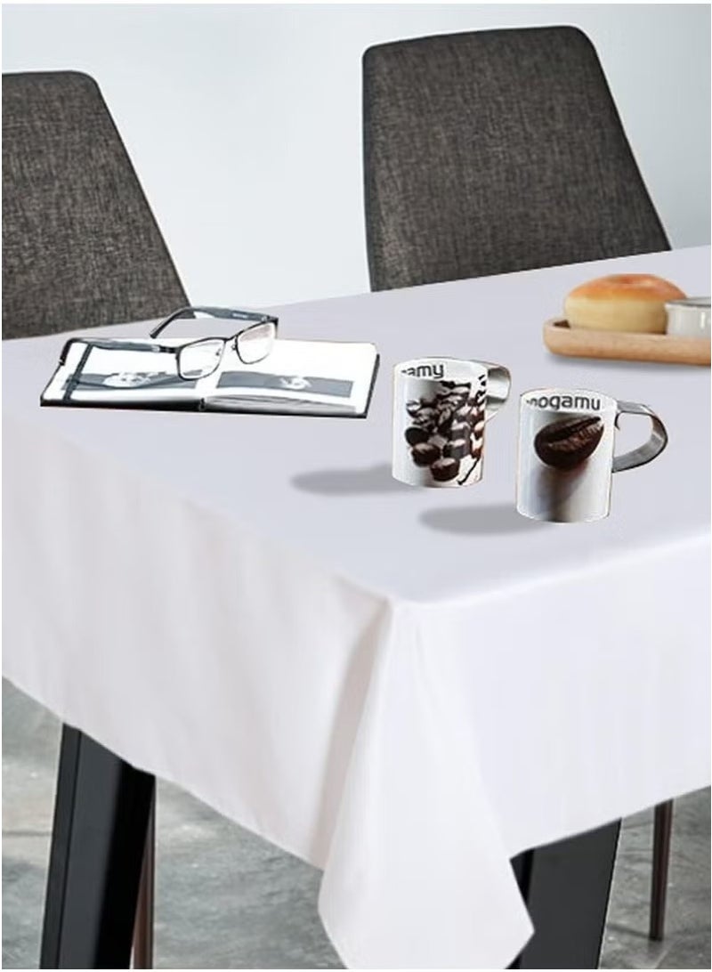 يا إلهي مفرش طاولة أبيض مقاوم للزيوت 1.45 × 1.8 م - قماش غطاء طاولة مقاوم للبقع وقابل للغسل لحفلات الزفاف والمطاعم والمنزل | طاولة ممتازة قابلة للتمدد لحفلات البوفيه والعشاء - Image 2