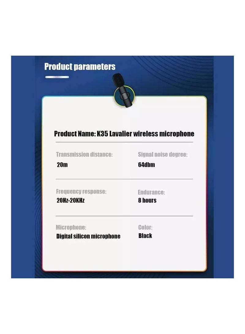 K35 Wireless Collar AUX Microphone 2 Mic Plug and Play Mike for Video Recording Interview Podcast Vlog YouTube Tiktok - Image 5