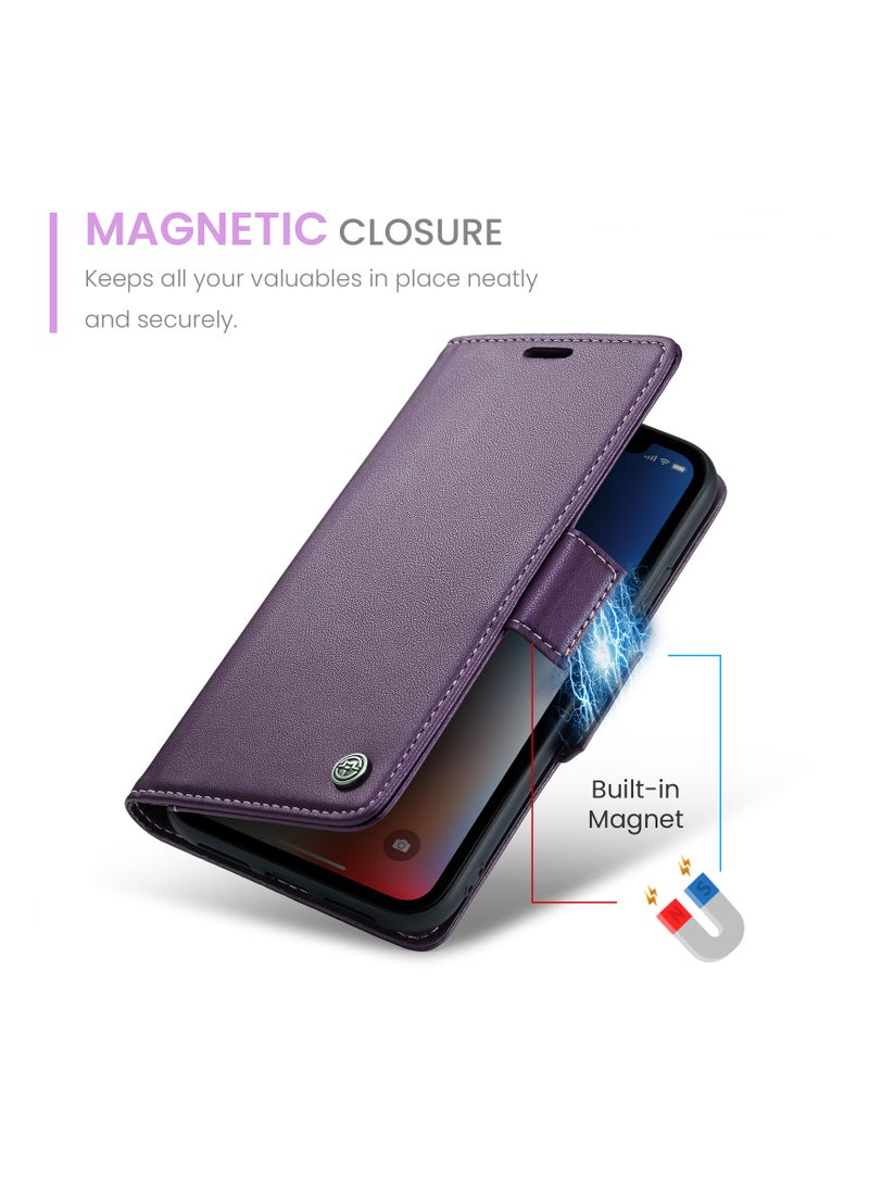 Flip Wallet Case for Apple iPhone XS Max, Leather Magnetic Attachment Flip Case purple  - Image 3