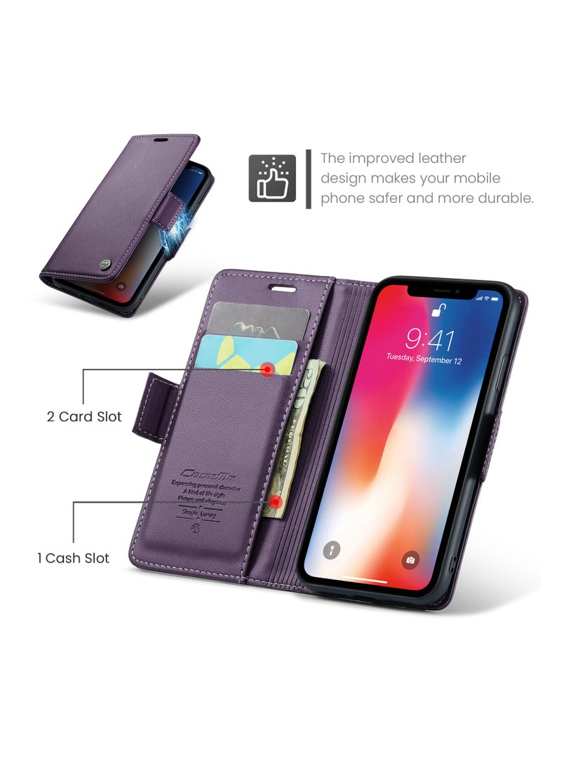 Flip Wallet Case for Apple iPhone XS Max, Leather Magnetic Attachment Flip Case purple  - Image 2