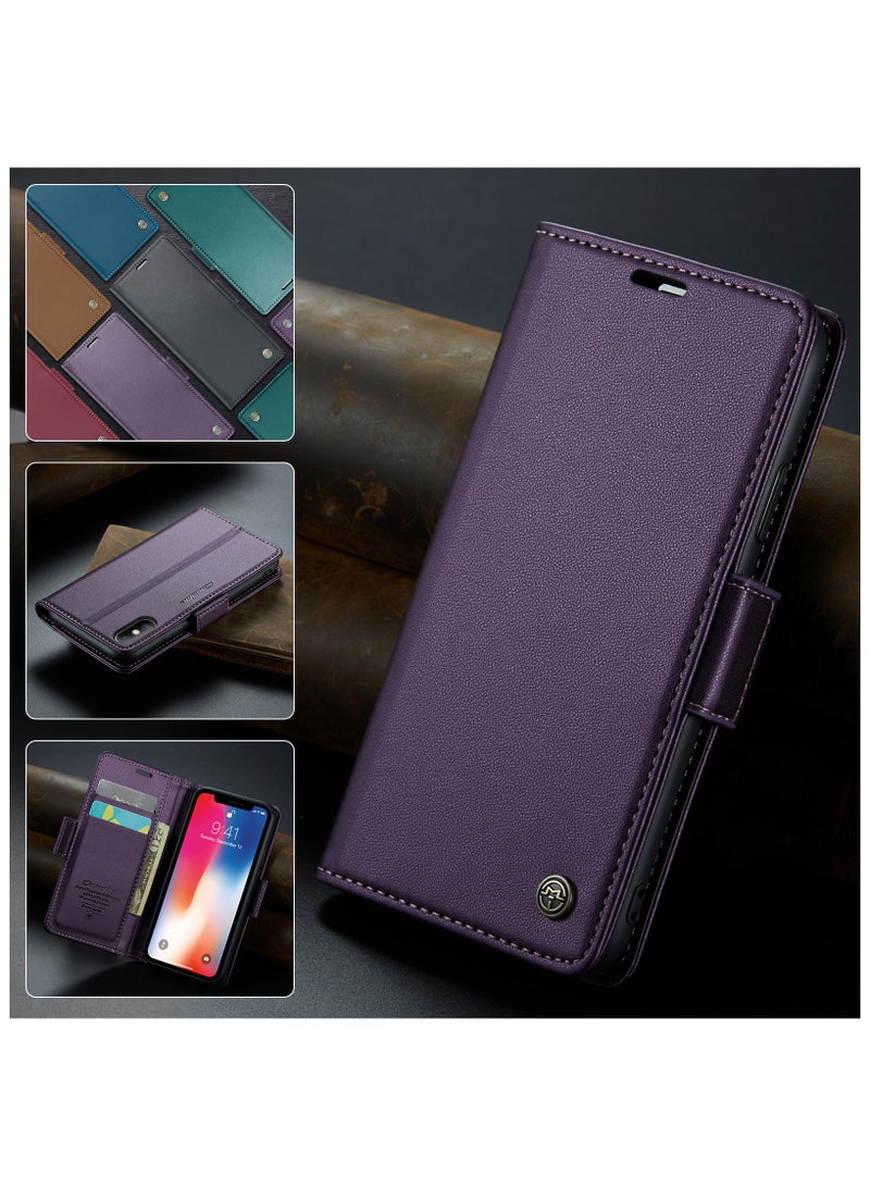 Flip Wallet Case for Apple iPhone XS Max, Leather Magnetic Attachment Flip Case purple  - Image 4