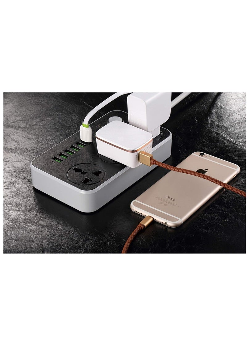 ELTRAZONE Power Strip Surge Protector with 3 Universal International Socket & Smart 6 USB Charging Ports 3.4A || 2 Metre Cord Length || 2500W 10A Rated Power || ABS Plastic Material - Image 3