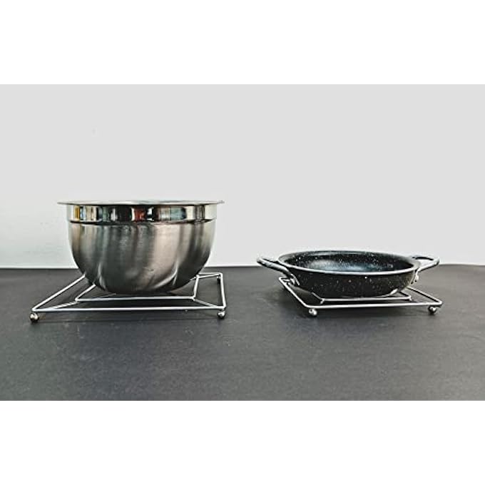 أي كي دي سي حامل وعاء ساخن، حامل أطباق ساخنة، حامل ثلاثي القوائم من الفولاذ المقاوم للصدأ، حصيرة مقلاة ساخنة، حوامل ثلاثية القوائم، وسادات دائرية مقاومة للحرارة، حامل أطباق ساخنة، إبريق مطبخ مربع 14 سم - Image 5