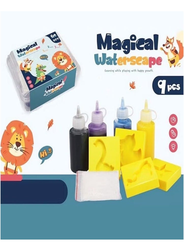 Magic Water Toys - Magic Water 3D Sea Life Craft Kit, 9 Pieces, 4 Glass Gel Jars, 4 Molds and 1 Bag of Powder - Image 1