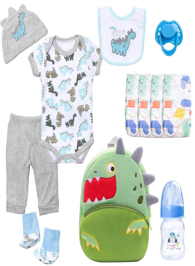 PEDOLLTREE Reborn Baby Dolls Clothes Accessories Dinosaur Outfit Set 12 Pcs Set for 17-22 Inch Reborn Doll Newborn Baby Boy with Green Dinosaur Backpack - Image 1