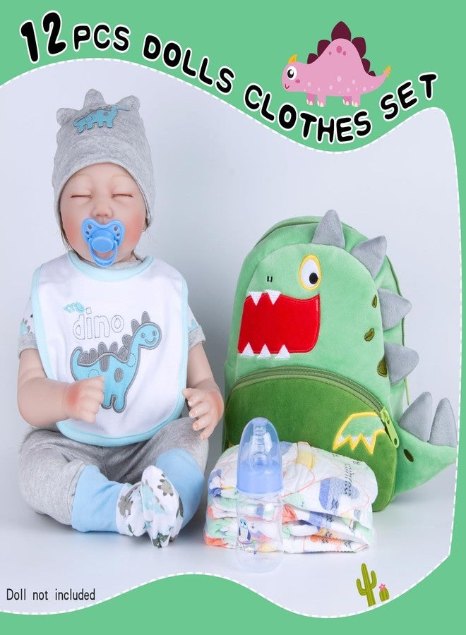 PEDOLLTREE Reborn Baby Dolls Clothes Accessories Dinosaur Outfit Set 12 Pcs Set for 17-22 Inch Reborn Doll Newborn Baby Boy with Green Dinosaur Backpack - Image 4