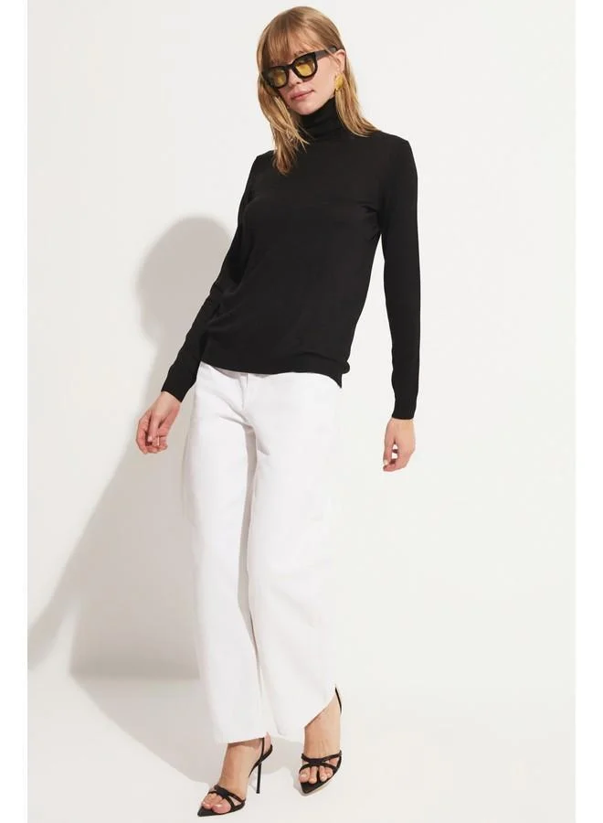 جون June Women Exclusive Viscose Blend Regular Fit Turtleneck Knitwear Sweater Black
