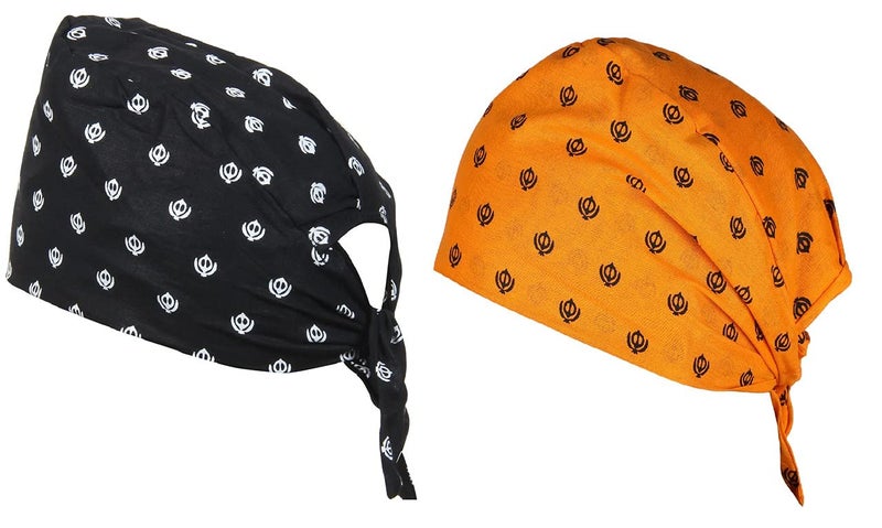 BISMAADH 2 Piece Khanda Printed 100% Cotton Adjustable Patka, Bandana, Skull Cap for Men & Women - Image 1