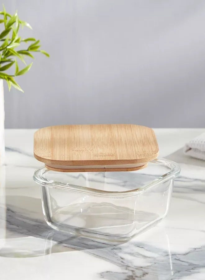 ميرولكس صينية فرن زجاج بغطاء خشبي مربع 350مل - Image 3