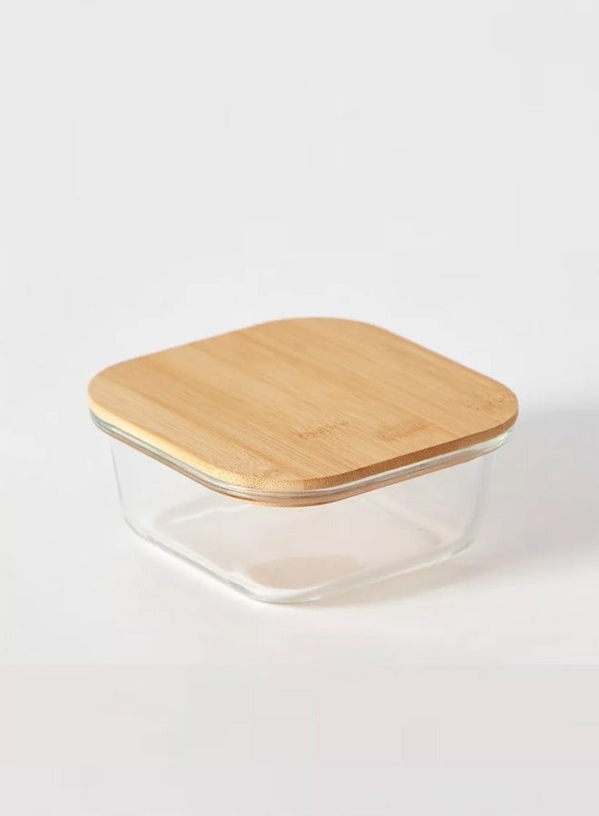 ميرولكس صينية فرن زجاج بغطاء خشبي مربع 350مل - Image 2