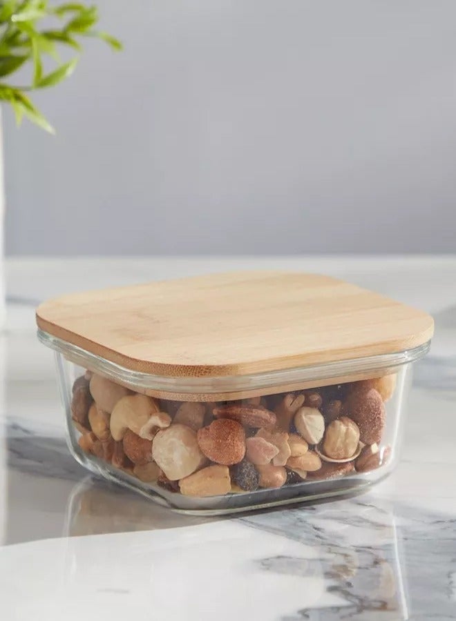 ميرولكس صينية فرن زجاج بغطاء خشبي مربع 350مل - Image 5