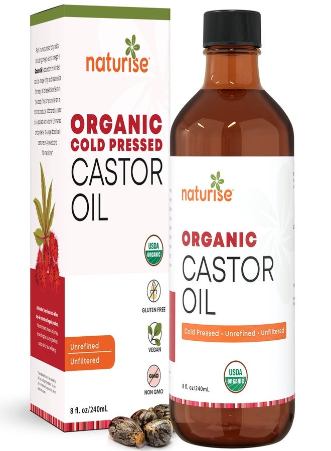 Naturise Organic Castor Oil - Organic Cold Pressed Unrefined - Vegan Non GMO Unfiltered Castor Oil Cold Pressed - Support for Eyelash, Eyebrows, Hair Growth, Skin and Face (8 Fl Oz (Pack of 1)) - Image 1