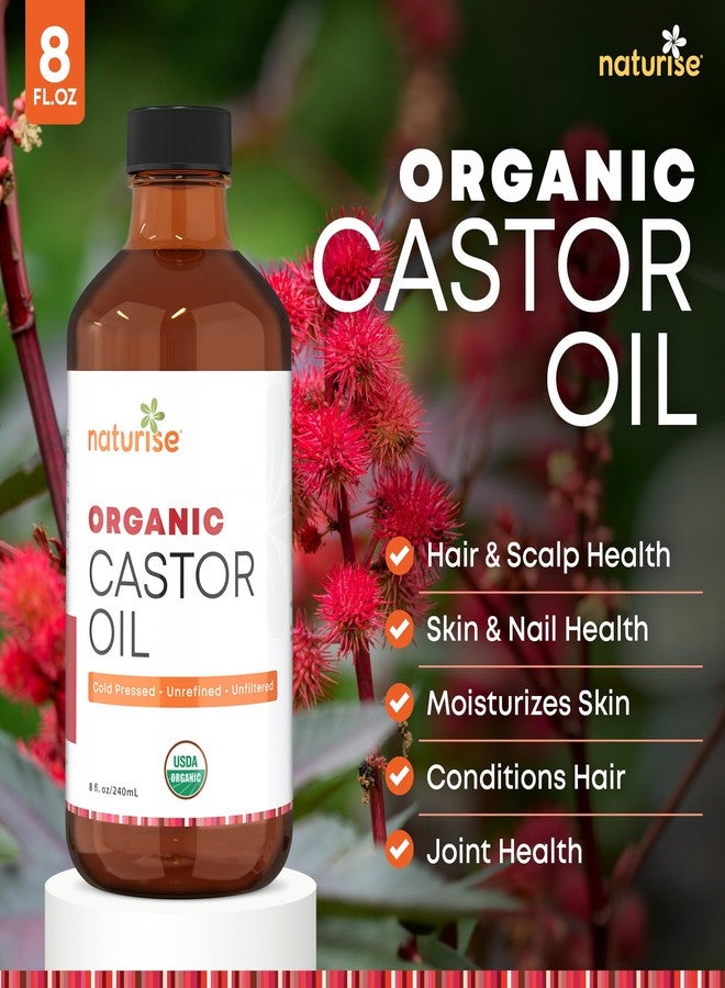Naturise Organic Castor Oil - Organic Cold Pressed Unrefined - Vegan Non GMO Unfiltered Castor Oil Cold Pressed - Support for Eyelash, Eyebrows, Hair Growth, Skin and Face (8 Fl Oz (Pack of 1)) - Image 2