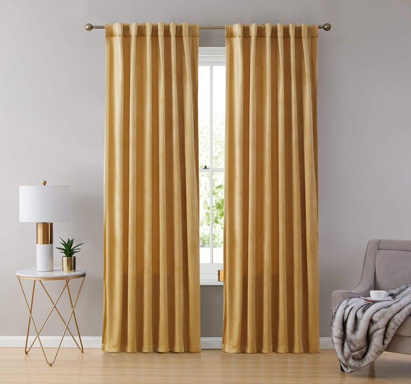 HLC.ME HLCME Lopez Curtains Velvet  Premium  Velvet Drapes Back Tab Rod Pocket Window Treatment Curtain Drapery Panels for Bedroom  Living Room  Set of 2 Panels 54 x 84 inches Long Gold