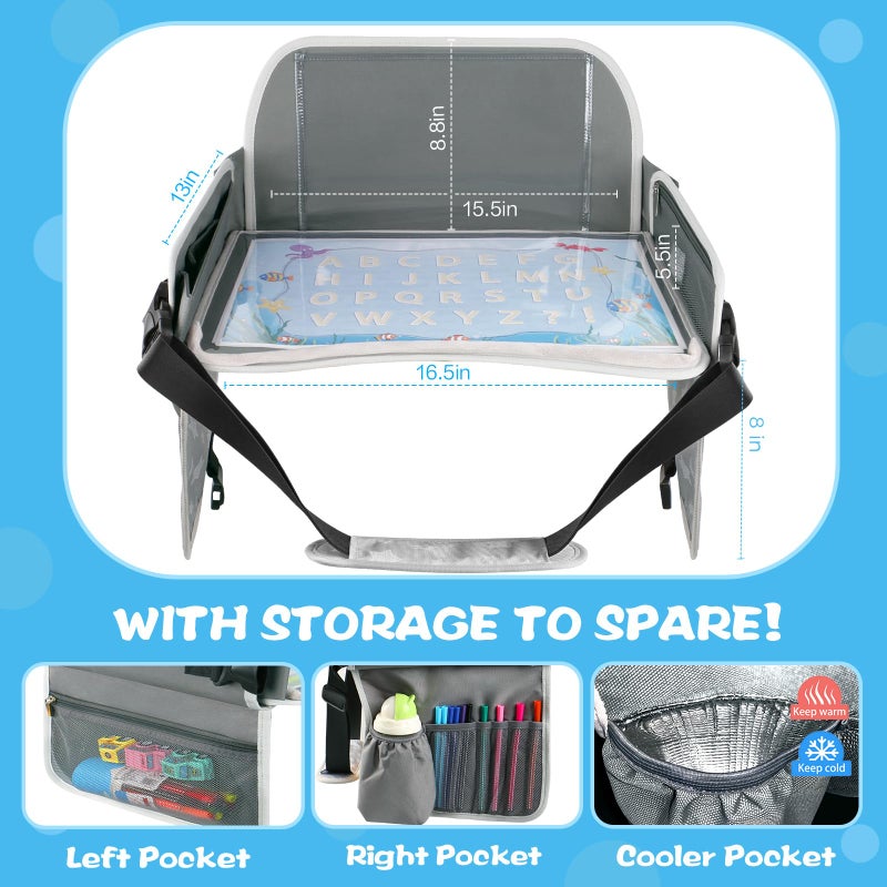MENZOKE Kids Travel Tray for Boys or Girls, Travel Tray for Kids Car Seat with Tablet Holder, Dry Erase Board & Cooler Cup Holder, Road Trip Essentials Accessories for Car Trip, Airplane (2 Pack) - Image 5