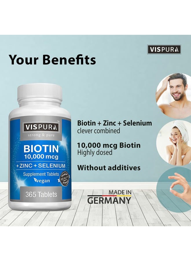 VISPURA Biotin 10000 mcg Vitamin + Zinc + Selenium, Best Supplement for Hair Growth, Glowing Skin, Strong Nails*, 365 Tablets - Image 2