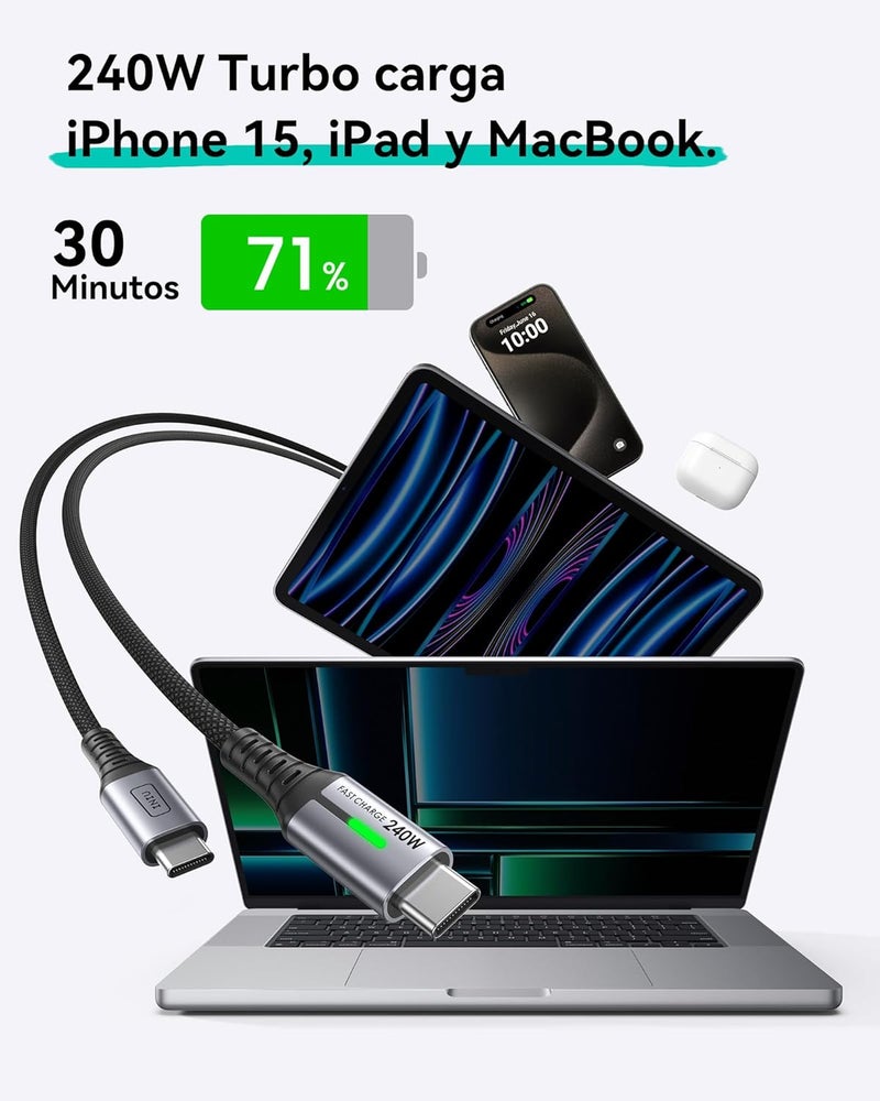 INIU Type C Cable to Type C, 240W Nylon-Braided Cord Charger Cable, Fast Charging USB C Cable - Image 2