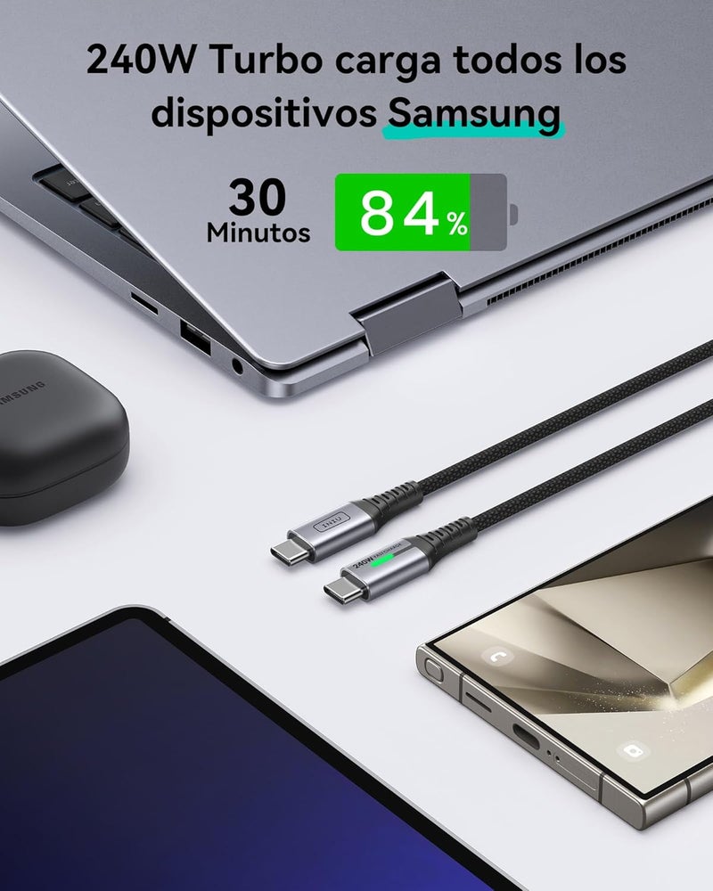 INIU Type C Cable to Type C, 240W Nylon-Braided Cord Charger Cable, Fast Charging USB C Cable - Image 3