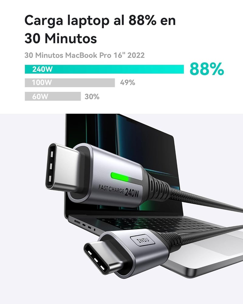 INIU Type C Cable to Type C, 240W Nylon-Braided Cord Charger Cable, Fast Charging USB C Cable - Image 4
