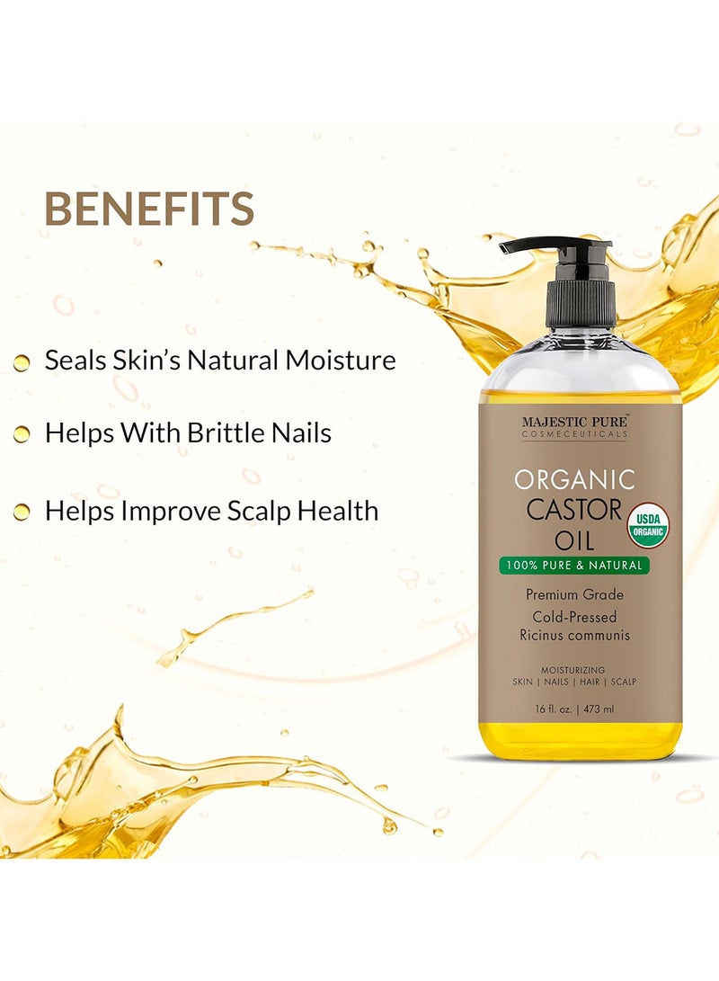 Majestic Pure Pack of 2 - Organic Castor Oil 473 ML Large Cold Pressed & 100% Pure Hexane Free Stimulate Growth for Hair, Eyelashes, Eyebrows, Nails Moisturizing & Nourishing Body, Hair & Carrier Oil - Image 4