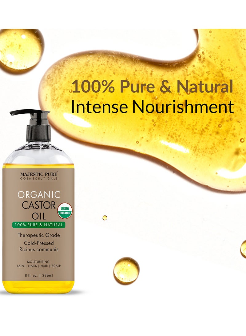 Majestic Pure Pack of 2 - Organic Castor Oil 473 ML Large Cold Pressed & 100% Pure Hexane Free Stimulate Growth for Hair, Eyelashes, Eyebrows, Nails Moisturizing & Nourishing Body, Hair & Carrier Oil - Image 3