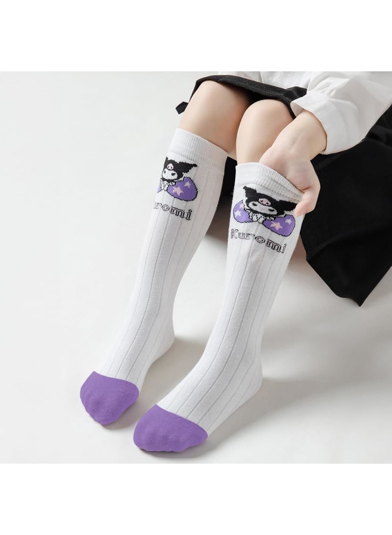 SOLARAE Girls Knee High Socks, 4 Pairs Cartoon Compression Socks, Comfy Breathable Long Cotton Stocking, Child Fun Socks, Warm Mid Calf Boot Socks, Kids Crazy Fun Gift, Purple - Image 5