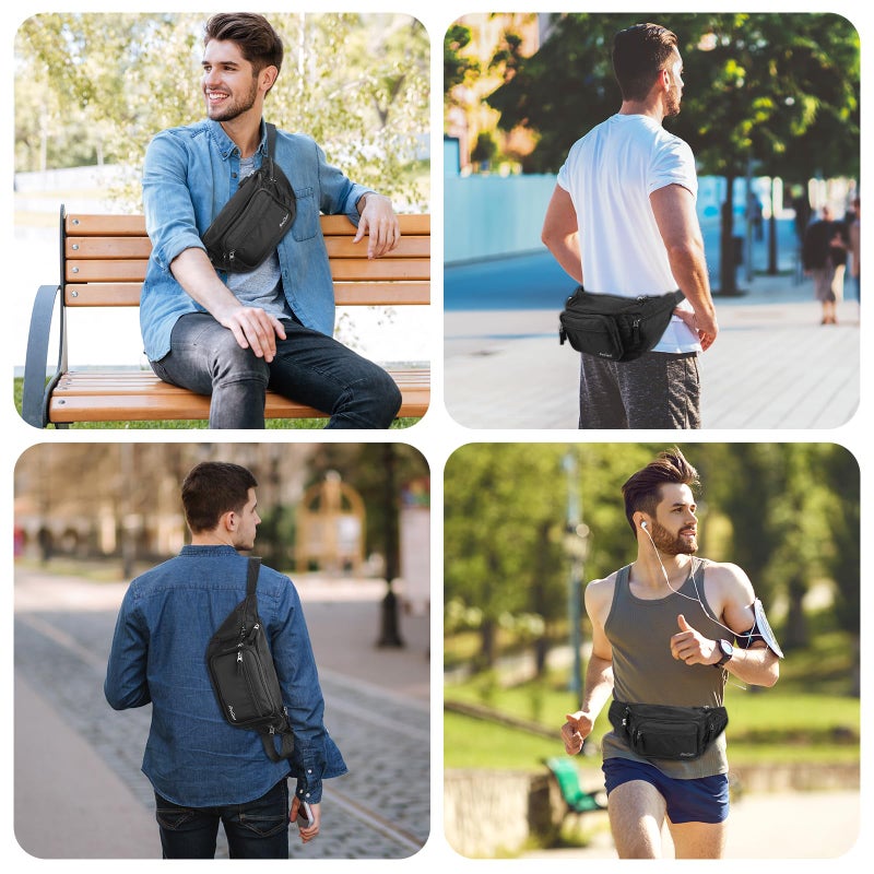 ProCase Fanny Pack Waist Packs for Men Women, Waist Bag Hip Pack for Travel Hiking Running Outdoor Sports -Black, M - Image 2