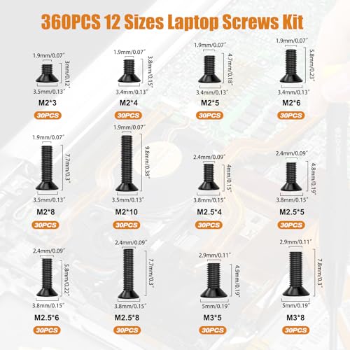 mankk 360PCS Laptop Screws 12 Sizes M2 M25 M3 Replacement Computer Tiny Screws Motherboard Screw with Screwdriver for Laptop PC Repair DIY - Image 3