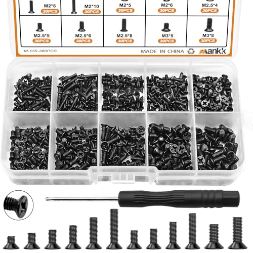 mankk 360PCS Laptop Screws 12 Sizes M2 M25 M3 Replacement Computer Tiny Screws Motherboard Screw with Screwdriver for Laptop PC Repair DIY - Image 1
