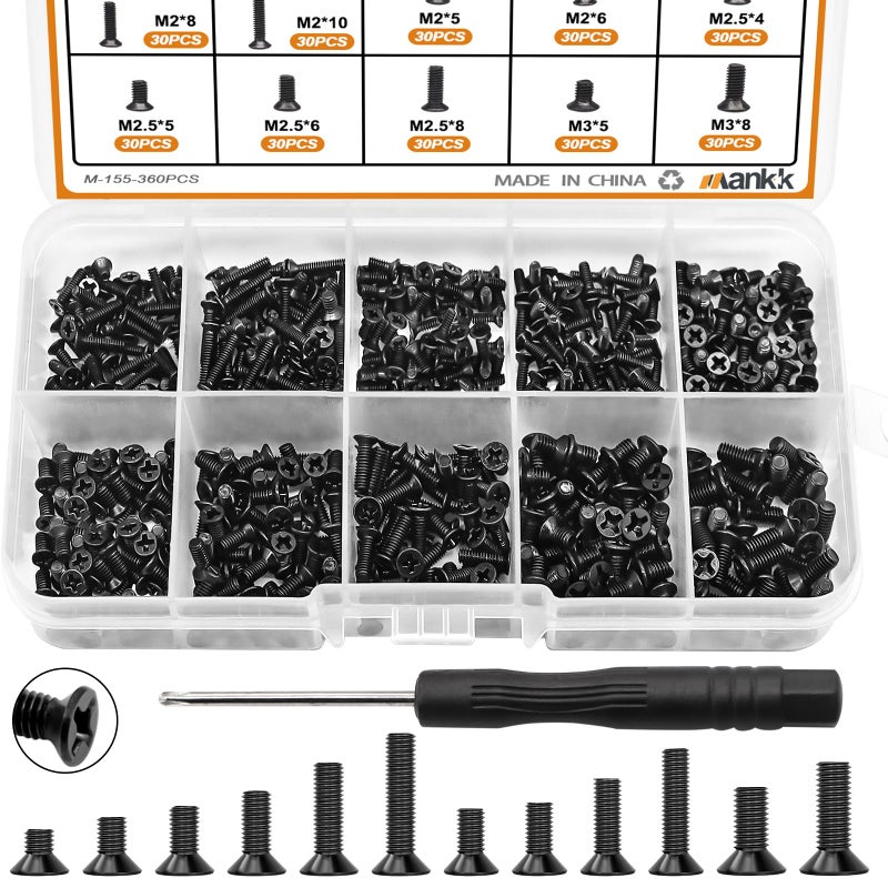 mankk 360PCS Laptop Screws 12 Sizes M2 M25 M3 Replacement Computer Tiny Screws Motherboard Screw with Screwdriver for Laptop PC Repair DIY - Image 2