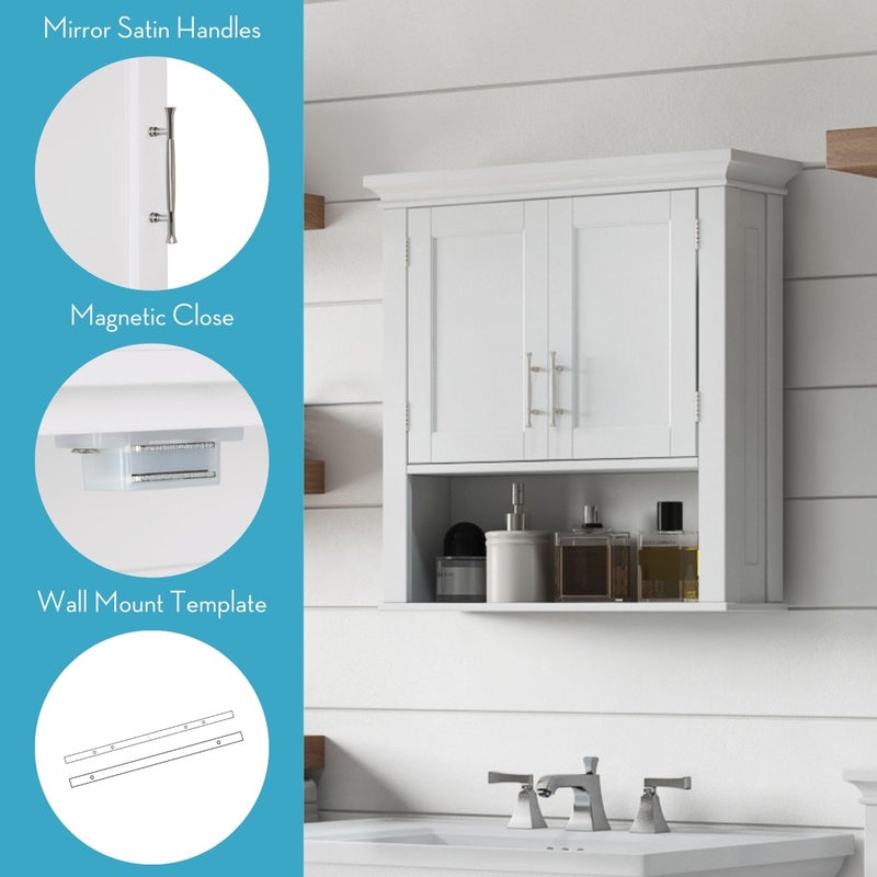 RiverRidge Somerset Two-Door Bathroom and Laundry Wall Mount Storage Medicine Cabinet with Open and Adjustable Shelf - White - Image 2