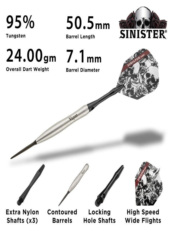 Viper by GLD Products Sinister 95% Tungsten Steel Tip Darts, 24 Grams,Silver,23-3809-24 - Image 4