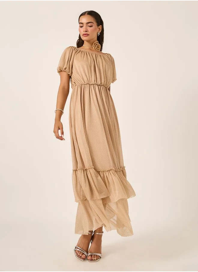 ستايلي Styli Embellished Balloon Sleeves A-Line Maxi Dress