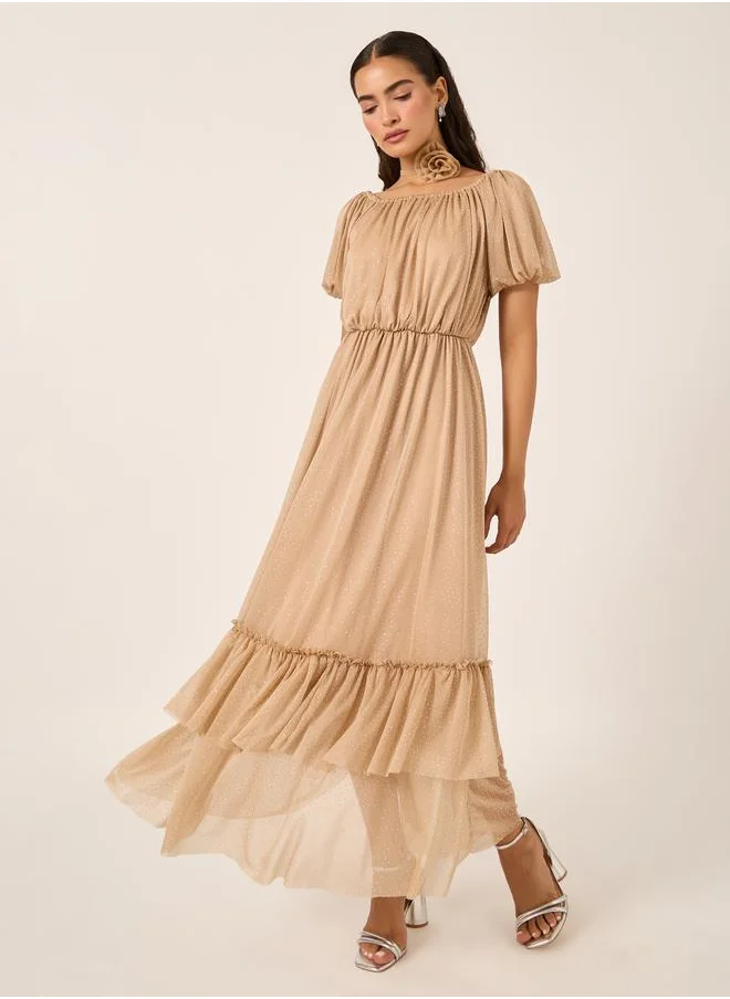 ستايلي Styli Embellished Balloon Sleeves A-Line Maxi Dress