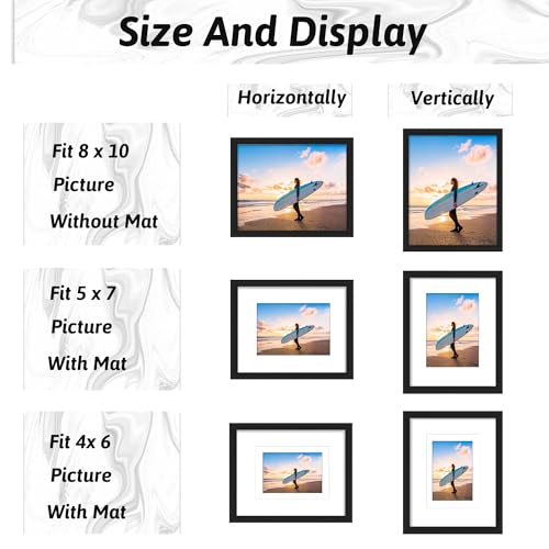 YCCXBW 8x10 Picture Frame Display Photo 5x7 and 4x6 With Mat Signature Diamond Art Painting Plexiglass Engineered Wood Frame For Table Top and Wall Mounting(Black, 8X10 MDF) - Image 3