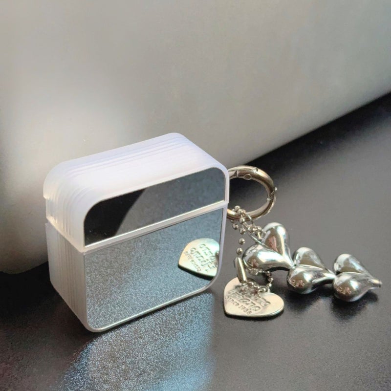 Mirror Headphone Case For AirPods With Heart Pendant Silvery Grey - Image 1