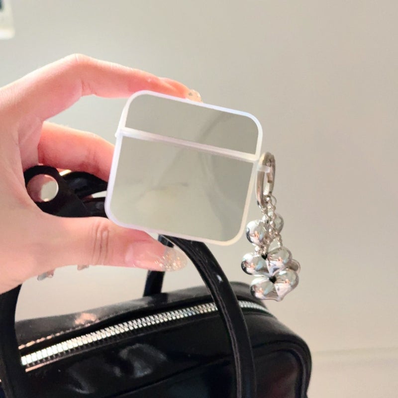 Mirror Headphone Case For AirPods With Heart Pendant Silvery Grey - Image 5