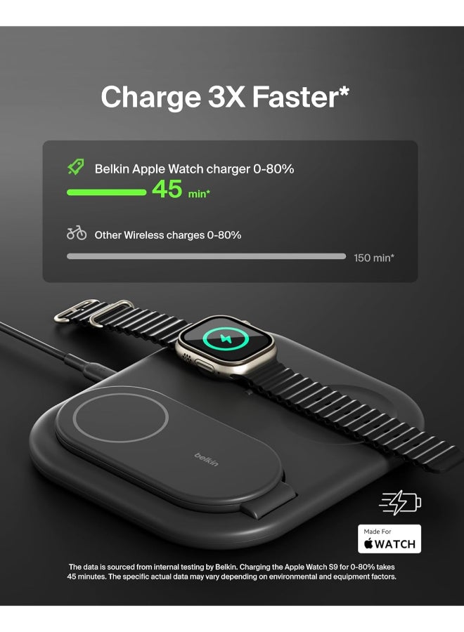 بيلكين شاحن MagSafe من Belkin، شاحن BoostCharge مغناطيسي قابل للطي 3 في 1 بتقنية Qi2 بقوة 15 واط - شاحن سريع لأجهزة Apple iPhone 15 وApple Watch وAirPods مع قاعدة غير قابلة للانزلاق، ووحدة إمداد طاقة - أسود - Image 3