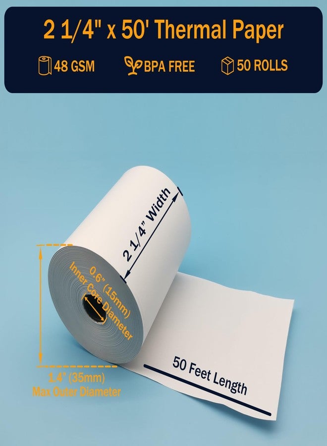 Bigger (50 Rolls) 2 1/4 x 50 Thermal Paper Rolls, BPA Free Thermal Receipt Paper Rolls, 2.25 inch Width and 50 ft Longth Per Thermal Paper Receipt Roll - Image 2
